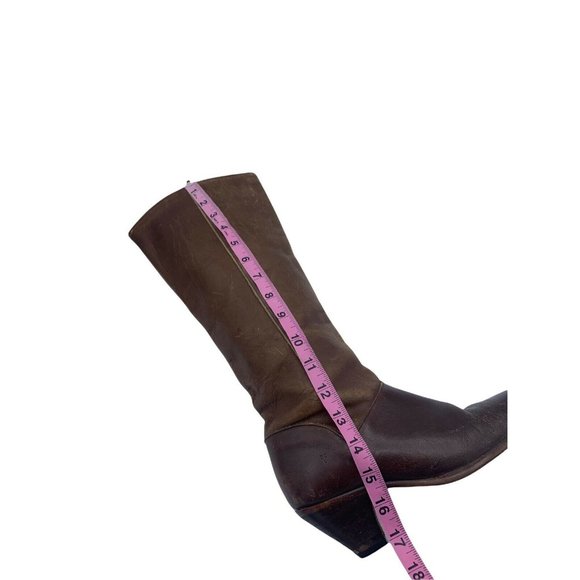 Frye 22169 Size 7 M Authentic Brown Leather Low Heel Mid Calf Boots - Picture 9 of 12